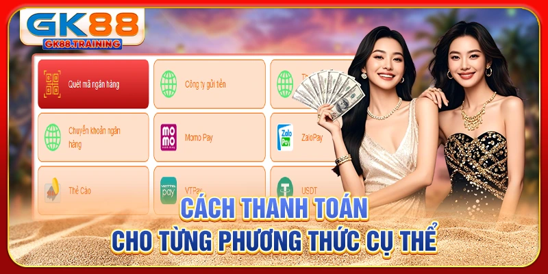 Cách thanh toán cho từng phương thức cụ thể