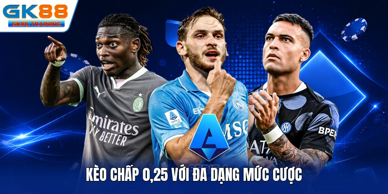 Kèo chấp 0,25 với đa dạng mức cược